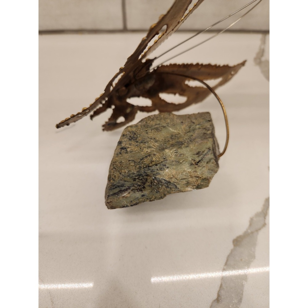MCM Brutalist Kinetic Metal Art Sculpture Brass Butterfly on Real Rock Stone - Picture 9 of 14